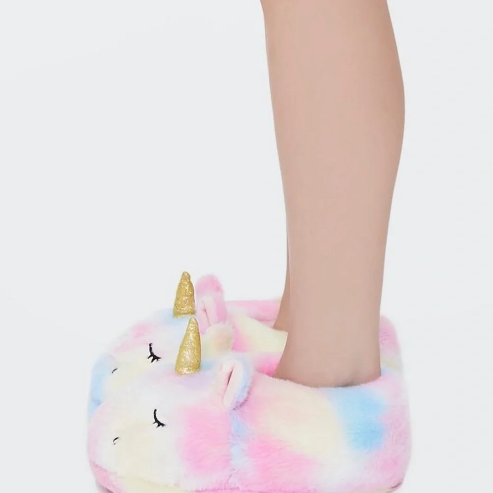 Unicorn Tie Dye Plush Slippers